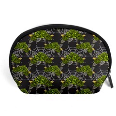 Halloween - Green Roses On Spider Web  Accessory Pouch (large) by ConteMonfrey