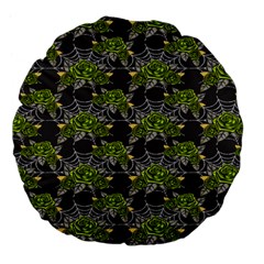 Halloween - Green Roses On Spider Web  Large 18  Premium Flano Round Cushions by ConteMonfrey