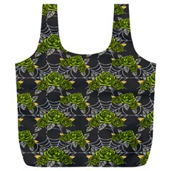 Halloween - Green Roses On Spider Web  Full Print Recycle Bag (xxxl) by ConteMonfrey