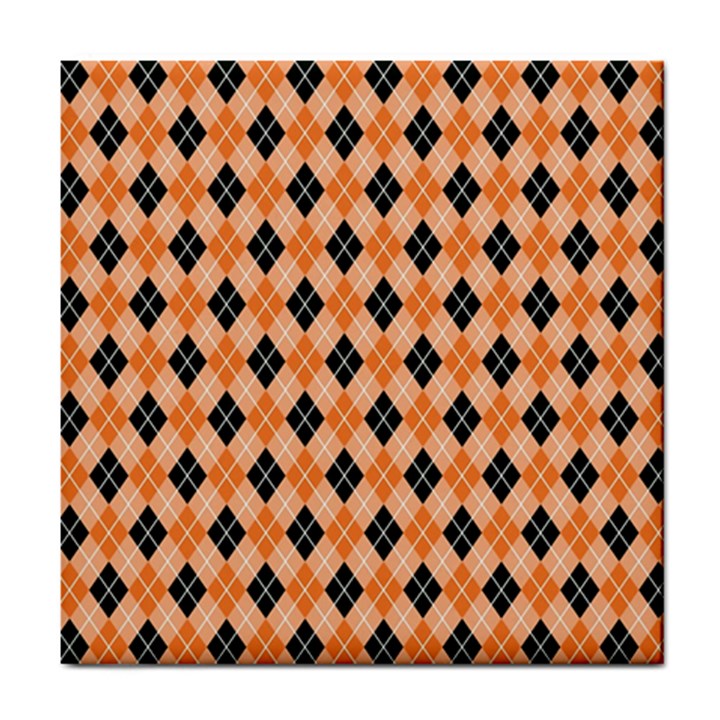 Halloween Inspired Black Orange Diagonal Plaids Tile Coaster