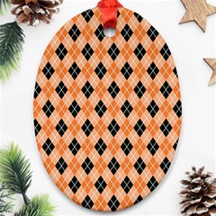 Halloween Inspired Black Orange Diagonal Plaids Ornament (oval) by ConteMonfrey