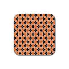 Halloween Inspired Black Orange Diagonal Plaids Rubber Square Coaster (4 Pack) by ConteMonfrey