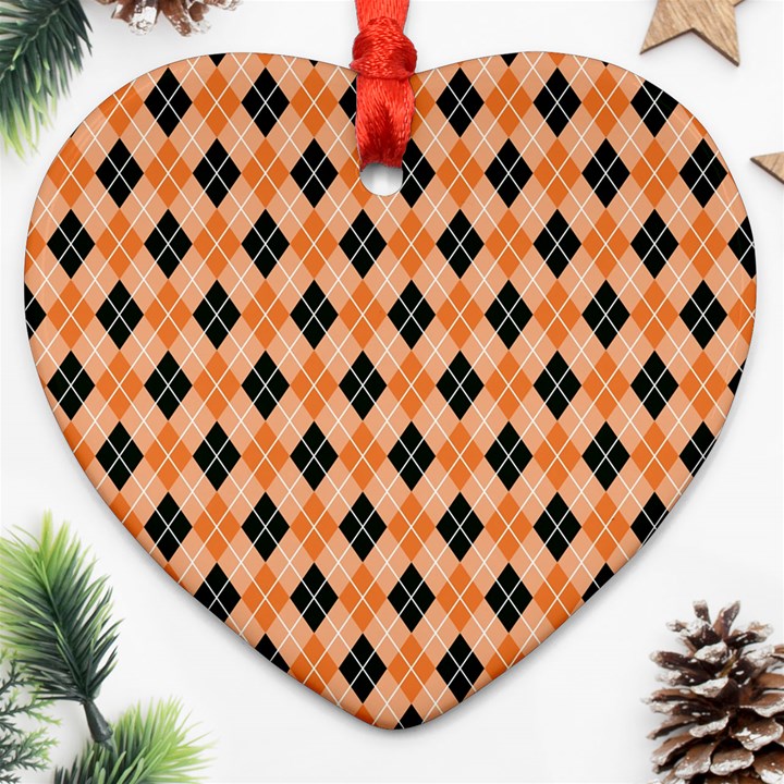 Halloween Inspired Black Orange Diagonal Plaids Heart Ornament (Two Sides)