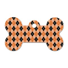 Halloween Inspired Black Orange Diagonal Plaids Dog Tag Bone (one Side) by ConteMonfrey