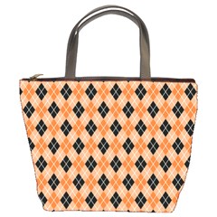 Halloween Inspired Black Orange Diagonal Plaids Bucket Bag by ConteMonfrey