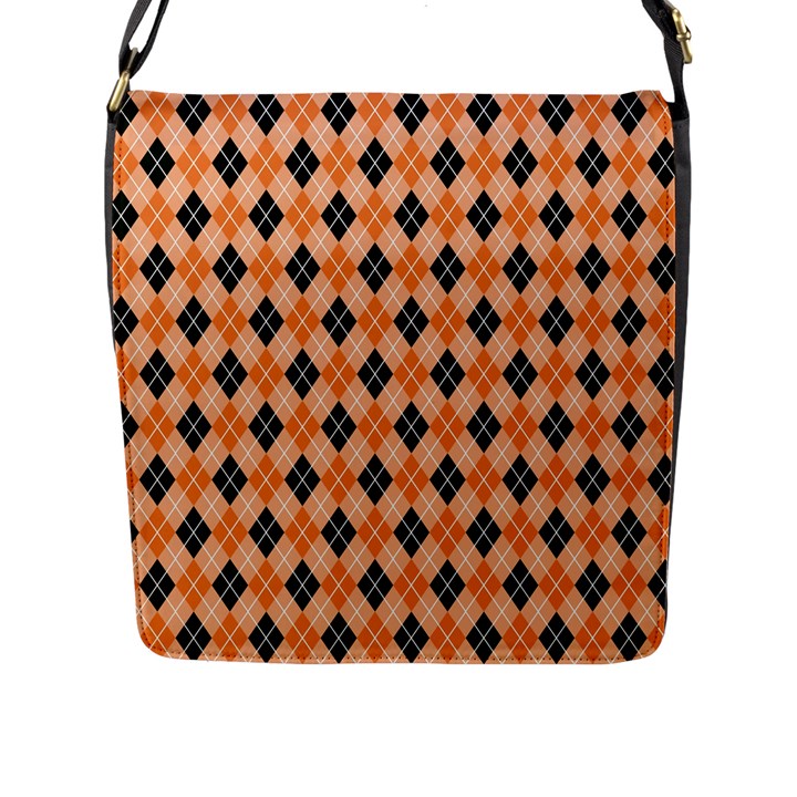 Halloween Inspired Black Orange Diagonal Plaids Flap Closure Messenger Bag (L)