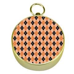 Halloween Inspired Black Orange Diagonal Plaids Gold Compasses by ConteMonfrey