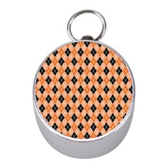 Halloween Inspired Black Orange Diagonal Plaids Mini Silver Compasses by ConteMonfrey