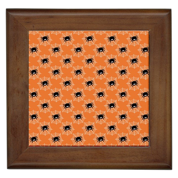 Halloween Black Orange Spiders Framed Tile