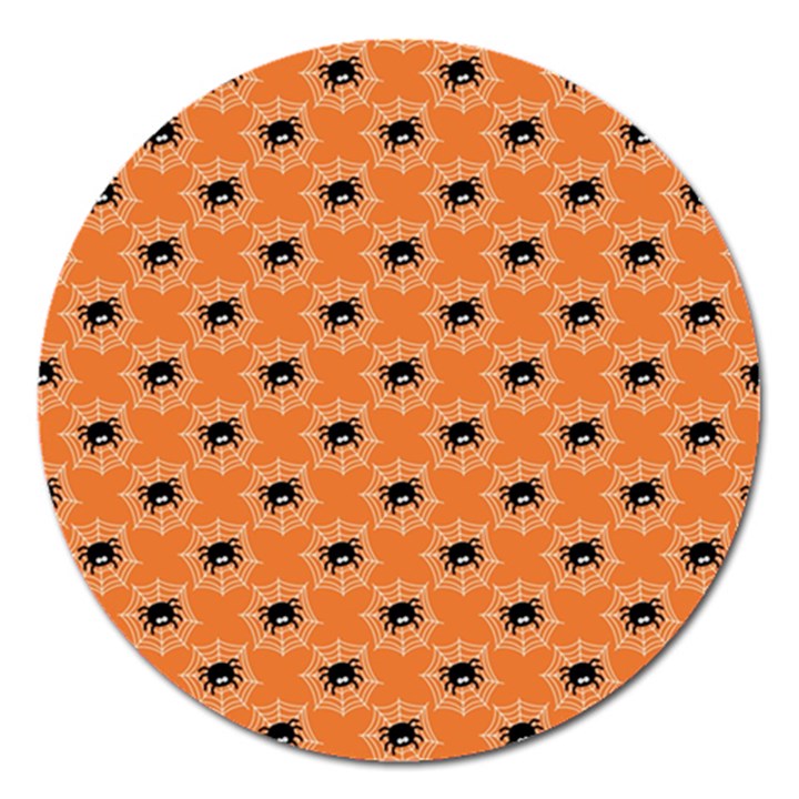 Halloween Black Orange Spiders Magnet 5  (Round)