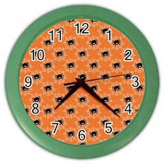 Halloween Black Orange Spiders Color Wall Clock by ConteMonfrey