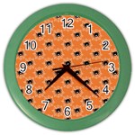 Halloween Black Orange Spiders Color Wall Clock Front