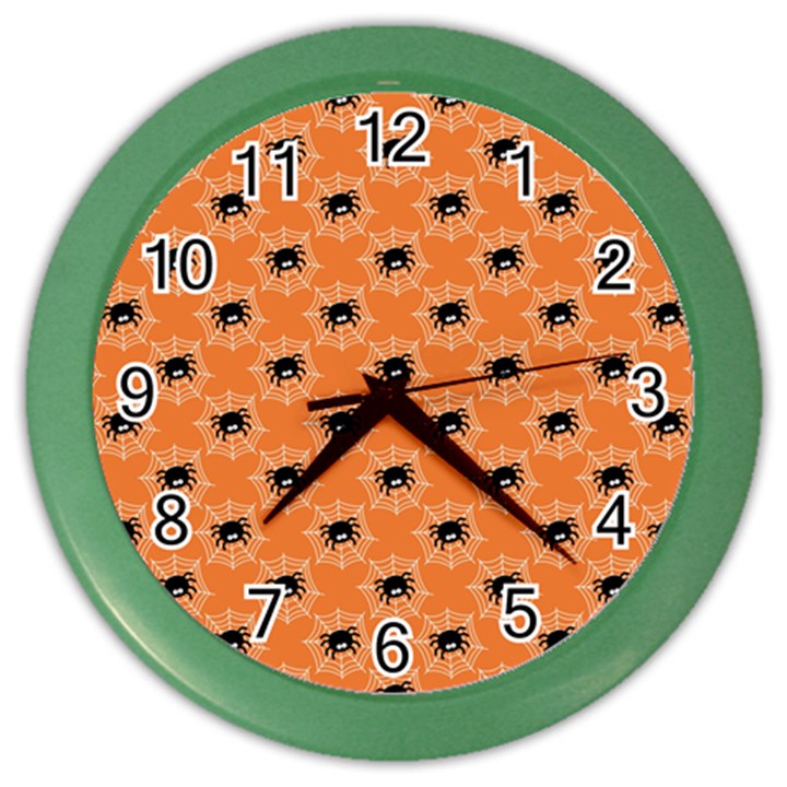 Halloween Black Orange Spiders Color Wall Clock