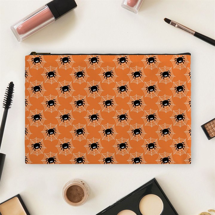 Halloween Black Orange Spiders Cosmetic Bag (Large)