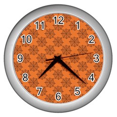 Halloween Black Orange Spider Web   Wall Clock (silver) by ConteMonfrey