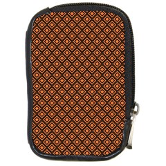 Halloween Palette Plaids Orange, Black Geometric  Compact Camera Leather Case by ConteMonfrey