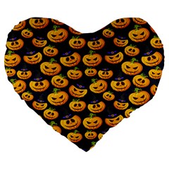 Jack O Lantern  Large 19  Premium Flano Heart Shape Cushions by ConteMonfrey