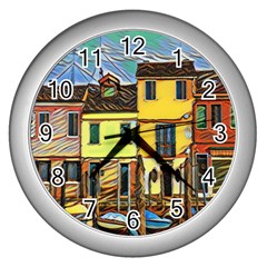 Colorful Venice Homes Wall Clock (silver) by ConteMonfrey