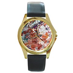 Summer Arabesque Round Gold Metal Watch by kaleidomarblingart