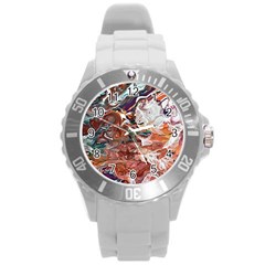 Summer Arabesque Round Plastic Sport Watch (l) by kaleidomarblingart