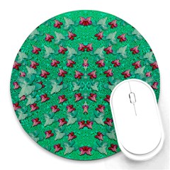 Beautiful Tropical Orchids Blooming Over Earth In Peace Round Mousepads by pepitasart