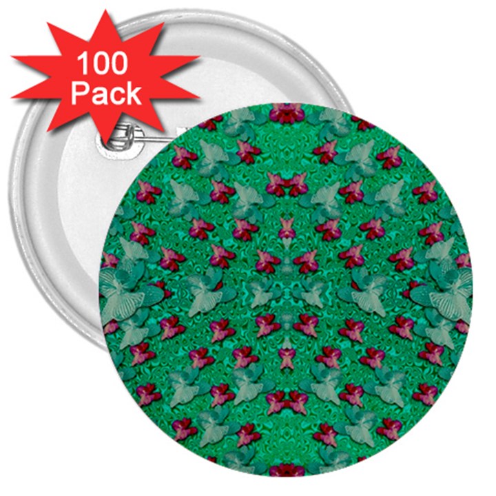 Beautiful Tropical Orchids Blooming Over Earth In Peace 3  Buttons (100 pack) 