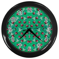 Beautiful Tropical Orchids Blooming Over Earth In Peace Wall Clock (black) by pepitasart