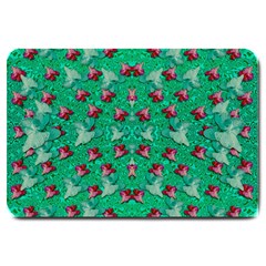 Beautiful Tropical Orchids Blooming Over Earth In Peace Large Doormat  by pepitasart