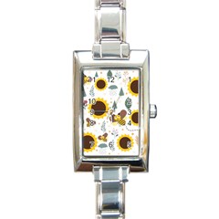 Nature Honeybee Sunflower Leaves Leaf Seamless Background Rectangle Italian Charm Watch