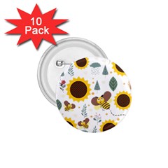 Nature Honeybee Sunflower Leaves Leaf Seamless Background 1 75  Buttons (10 Pack)