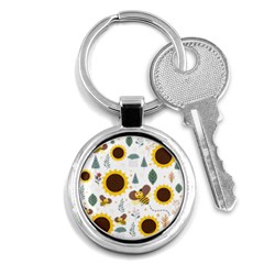 Nature Honeybee Sunflower Leaves Leaf Seamless Background Key Chain (round)