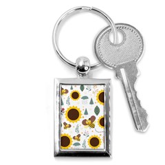 Nature Honeybee Sunflower Leaves Leaf Seamless Background Key Chain (rectangle)