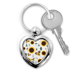 Nature Honeybee Sunflower Leaves Leaf Seamless Background Key Chain (heart)