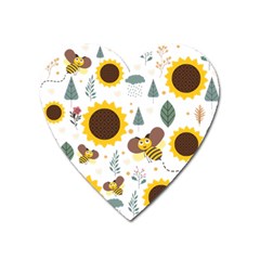 Nature Honeybee Sunflower Leaves Leaf Seamless Background Heart Magnet