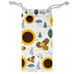 Nature Honeybee Sunflower Leaves Leaf Seamless Background Jewelry Bag by Jancukart