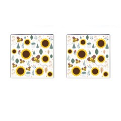 Nature Honeybee Sunflower Leaves Leaf Seamless Background Cufflinks (square)