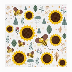 Nature Honeybee Sunflower Leaves Leaf Seamless Background Medium Glasses Cloth (2 Sides)