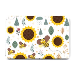 Nature Honeybee Sunflower Leaves Leaf Seamless Background Small Doormat 