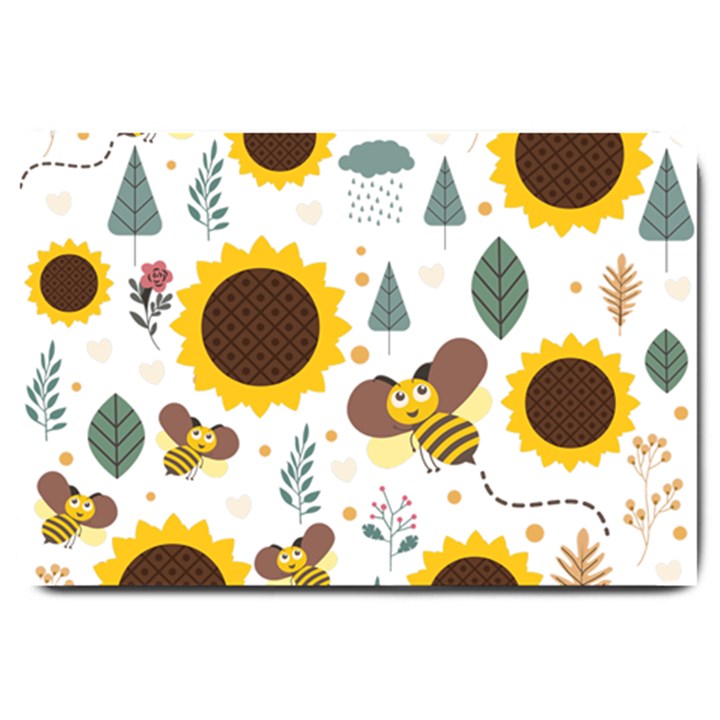 Nature Honeybee Sunflower Leaves Leaf Seamless Background Large Doormat 