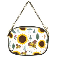 Nature Honeybee Sunflower Leaves Leaf Seamless Background Chain Purse (one Side)