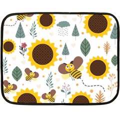 Nature Honeybee Sunflower Leaves Leaf Seamless Background Fleece Blanket (mini)