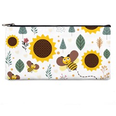 Nature Honeybee Sunflower Leaves Leaf Seamless Background Pencil Case