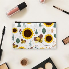 Nature Honeybee Sunflower Leaves Leaf Seamless Background Cosmetic Bag (small) by Jancukart