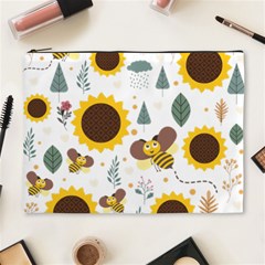 Nature Honeybee Sunflower Leaves Leaf Seamless Background Cosmetic Bag (xl)