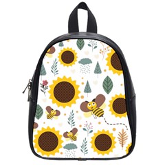 Nature Honeybee Sunflower Leaves Leaf Seamless Background School Bag (small)