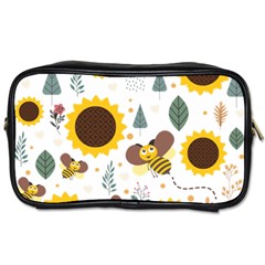 Nature Honeybee Sunflower Leaves Leaf Seamless Background Toiletries Bag (one Side)