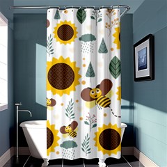 Nature Honeybee Sunflower Leaves Leaf Seamless Background Shower Curtain 36  X 72  (stall)  by Jancukart