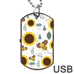 Nature Honeybee Sunflower Leaves Leaf Seamless Background Dog Tag Usb Flash (one Side)