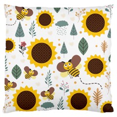 Nature Honeybee Sunflower Leaves Leaf Seamless Background Large Cushion Case (two Sides)