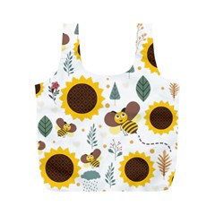 Nature Honeybee Sunflower Leaves Leaf Seamless Background Full Print Recycle Bag (m)